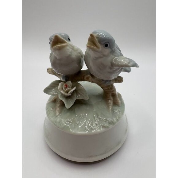 Otagiri Other - Vintage 1980s Otagiri Porcelain Bluebird Music Box Figurine Handcrafted in Japan